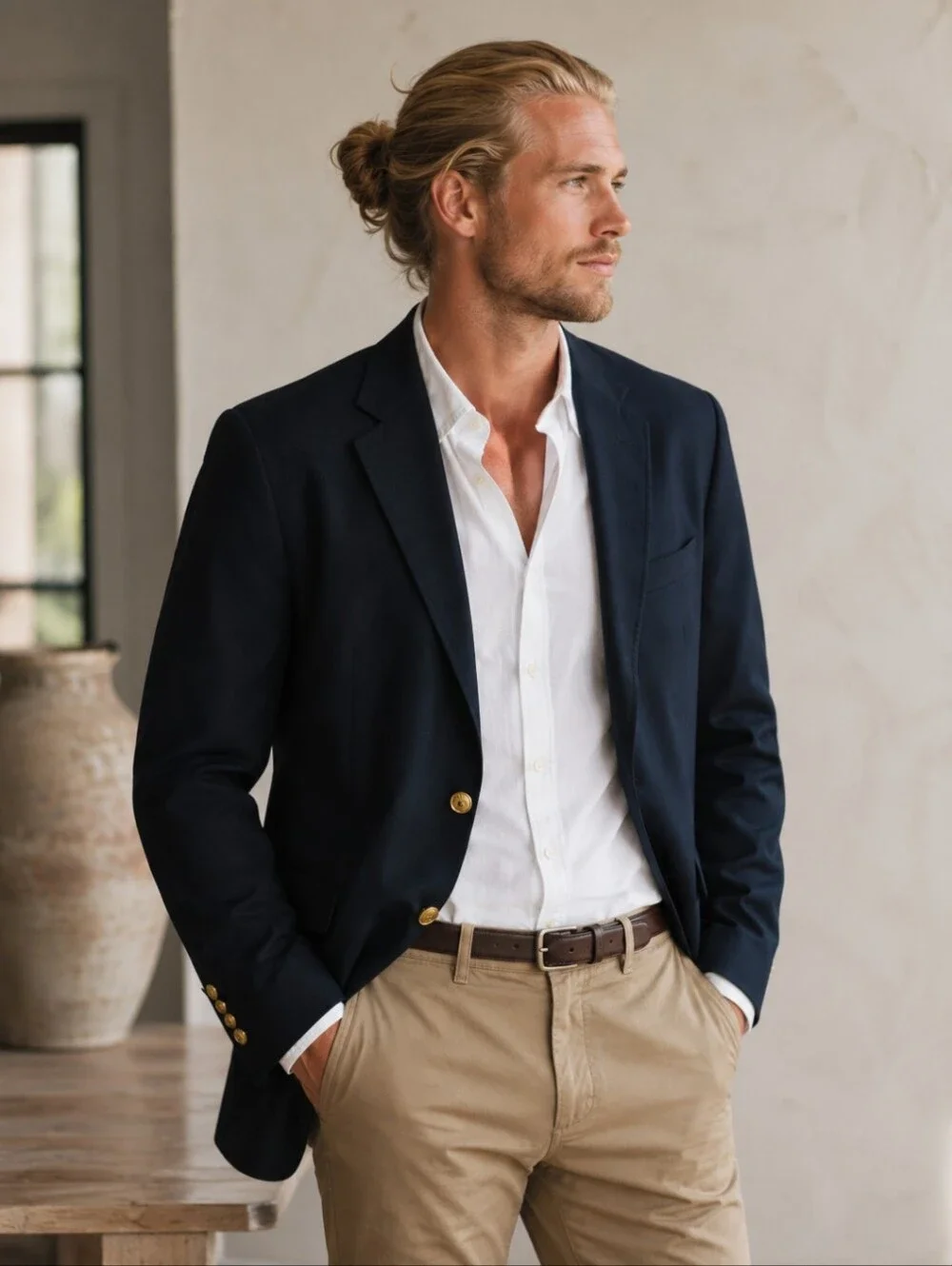 Jos A Bank Classic Navy Wool Blazer Gold Buttons Preppy Business Casual Sz 46L